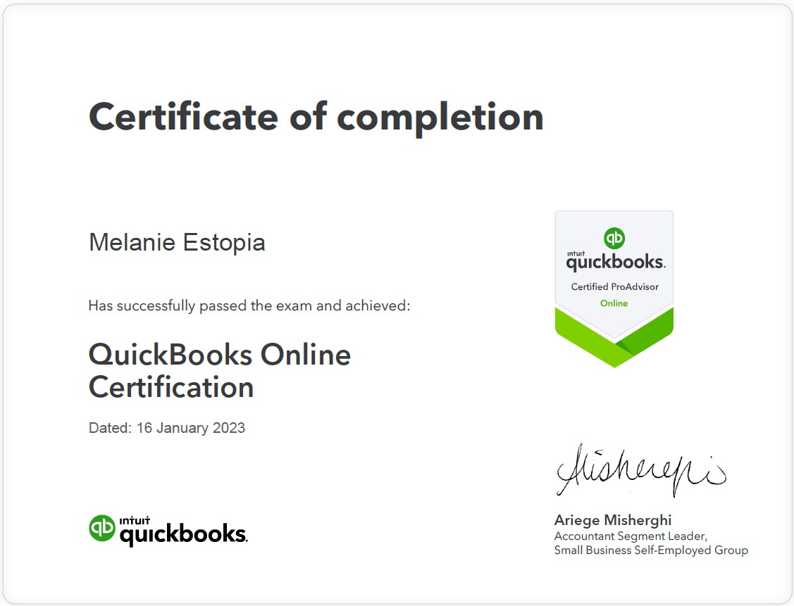 Quickbooks Certificate