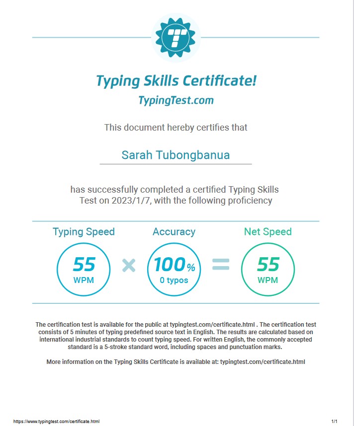 Typing Skills Certificate