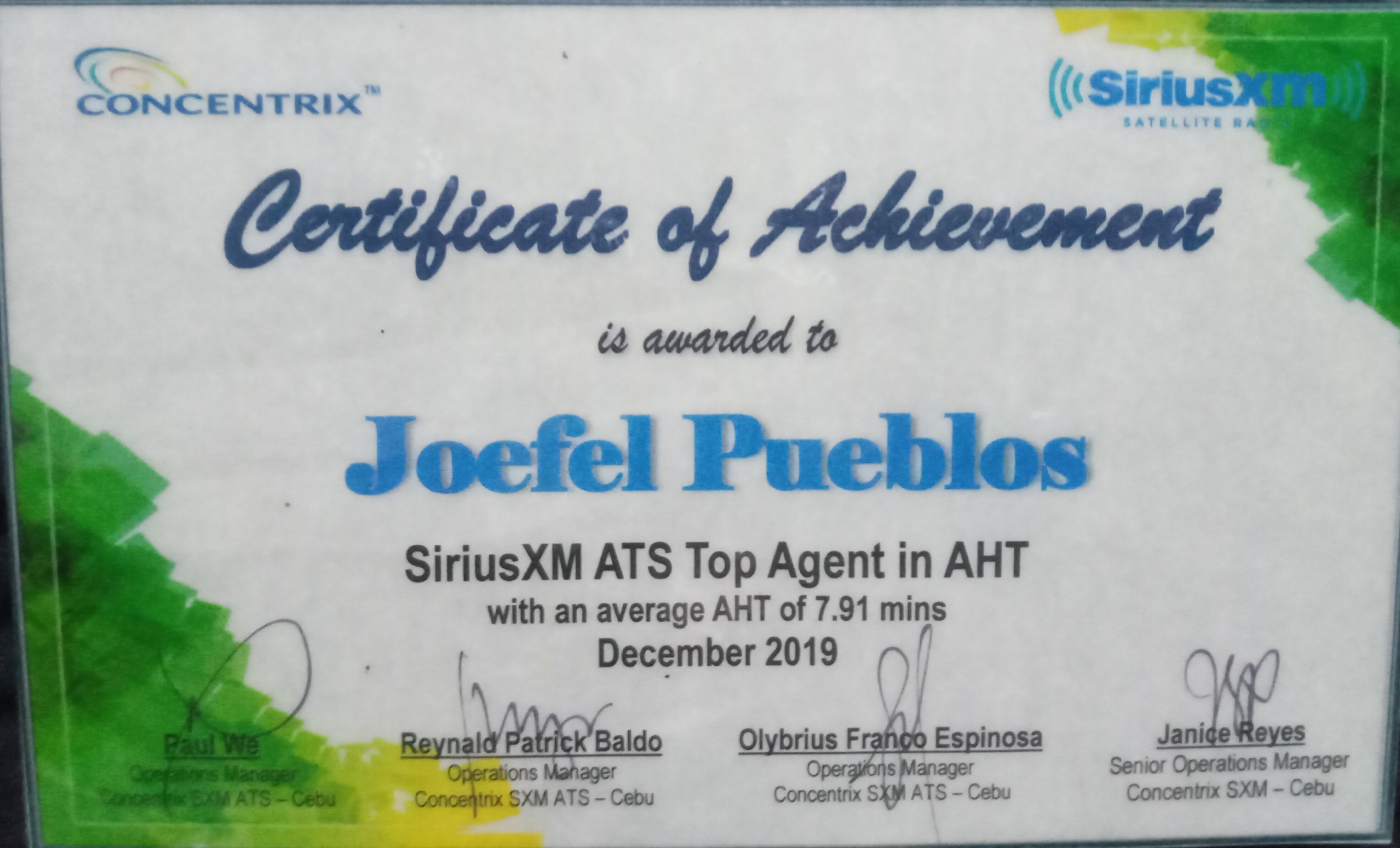 Certificate of Achievement Top Agent