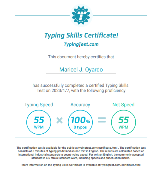 Typing Skills Certificate