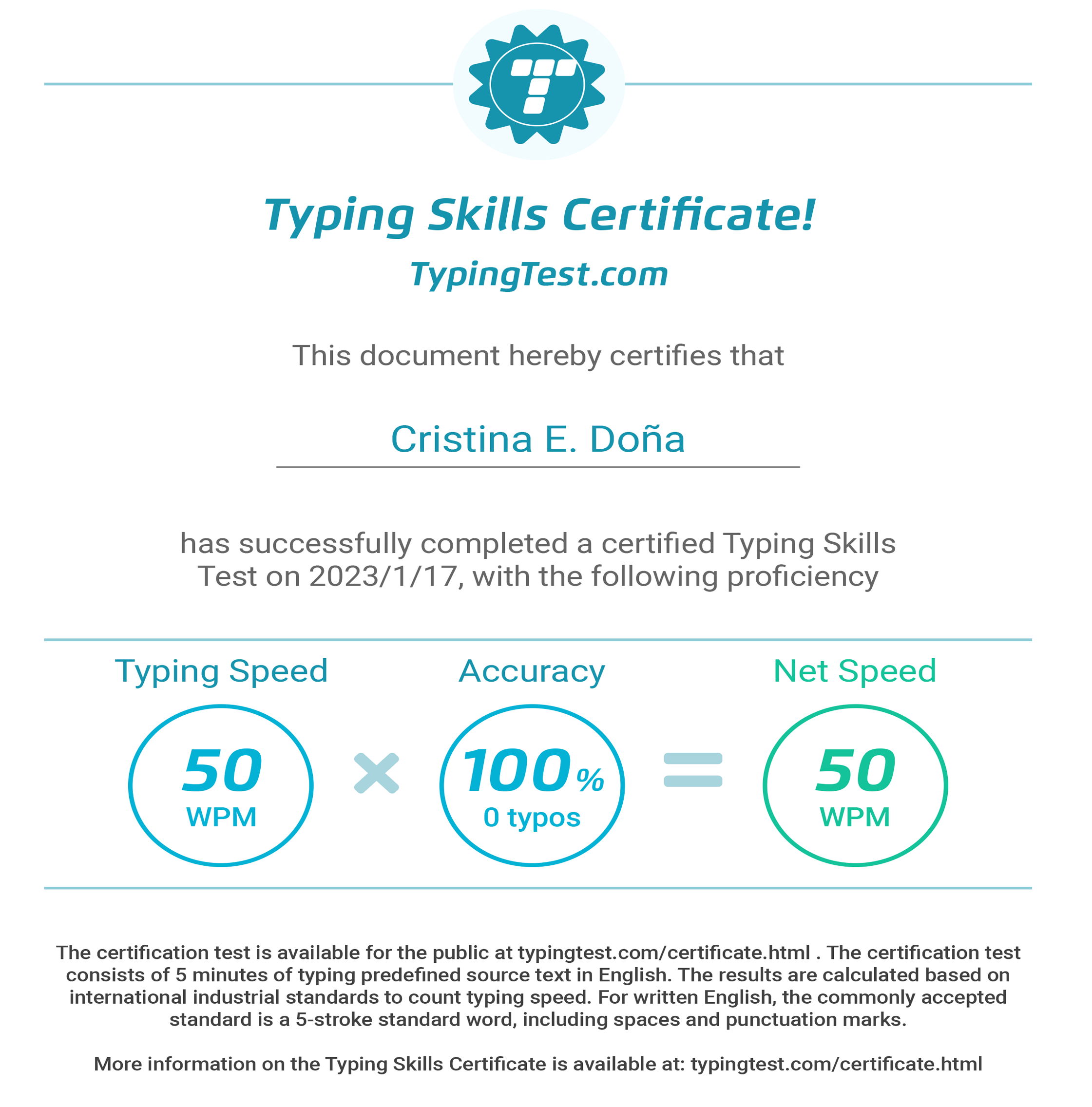 Typing Skills Certificate