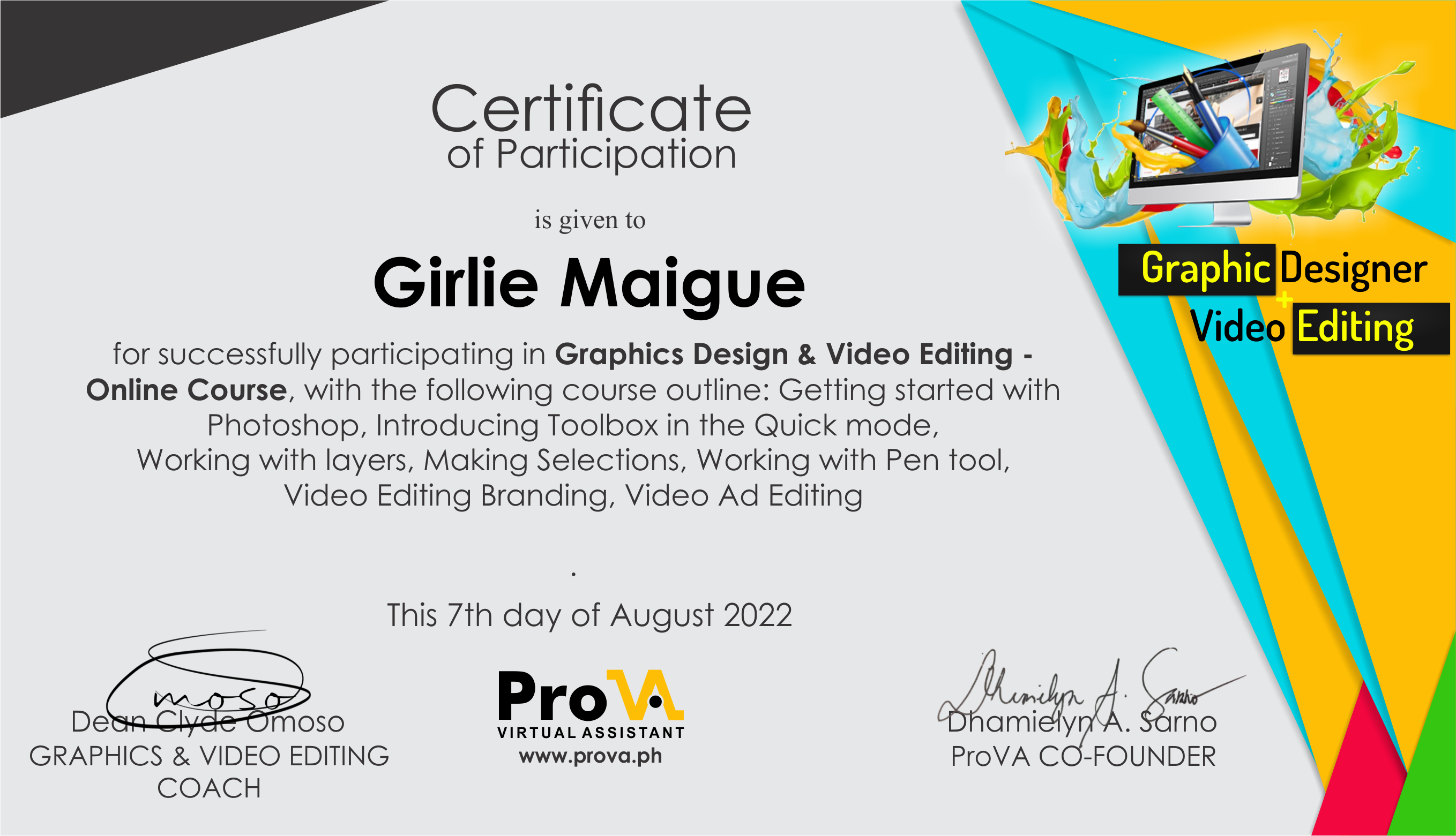 Graphic Design and Video Editing Course