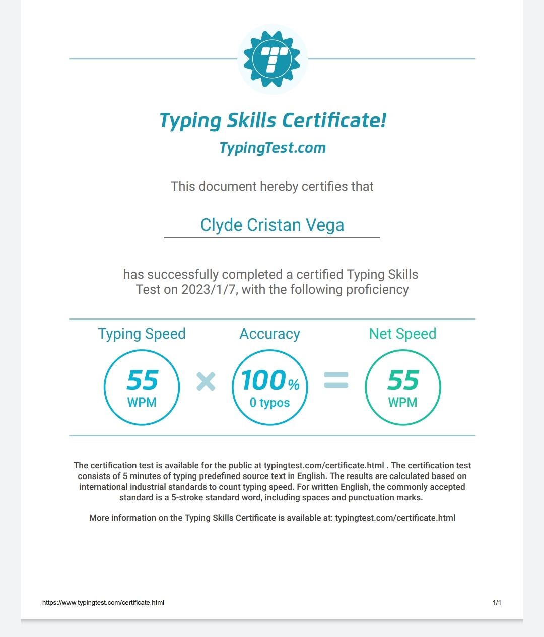 typing skill certificate