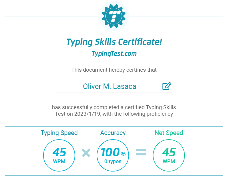 Typing Skills Certificate