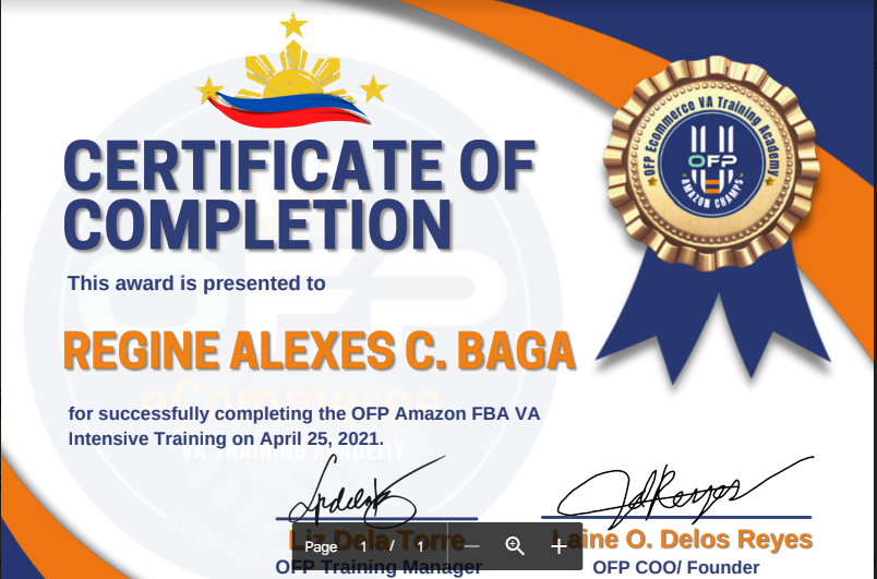 OFP Amazon FBA VA Intensive Training Certificate