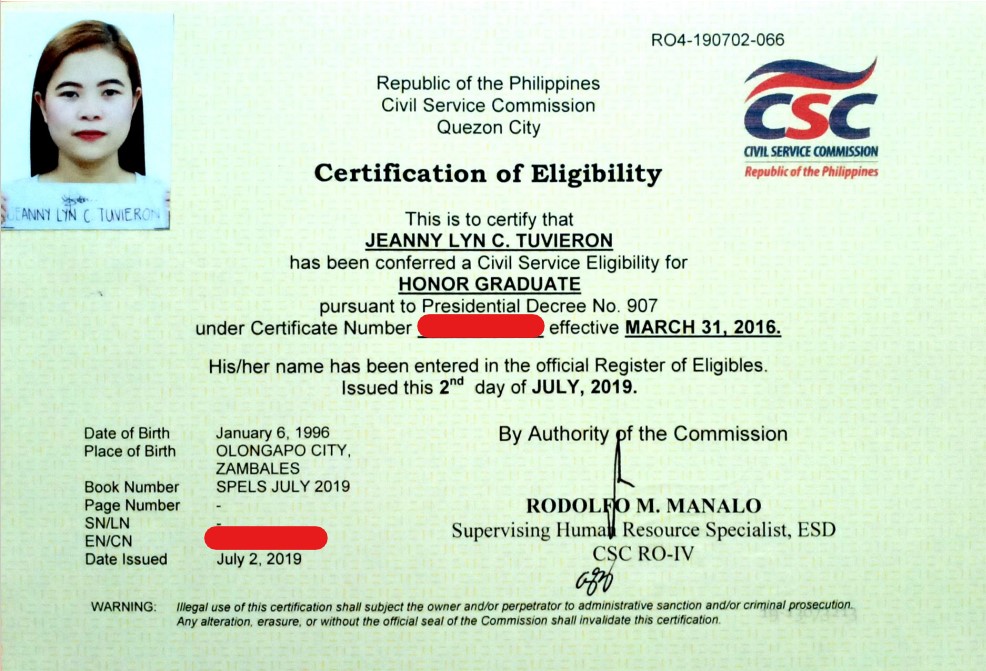 Certificate of Eligibility