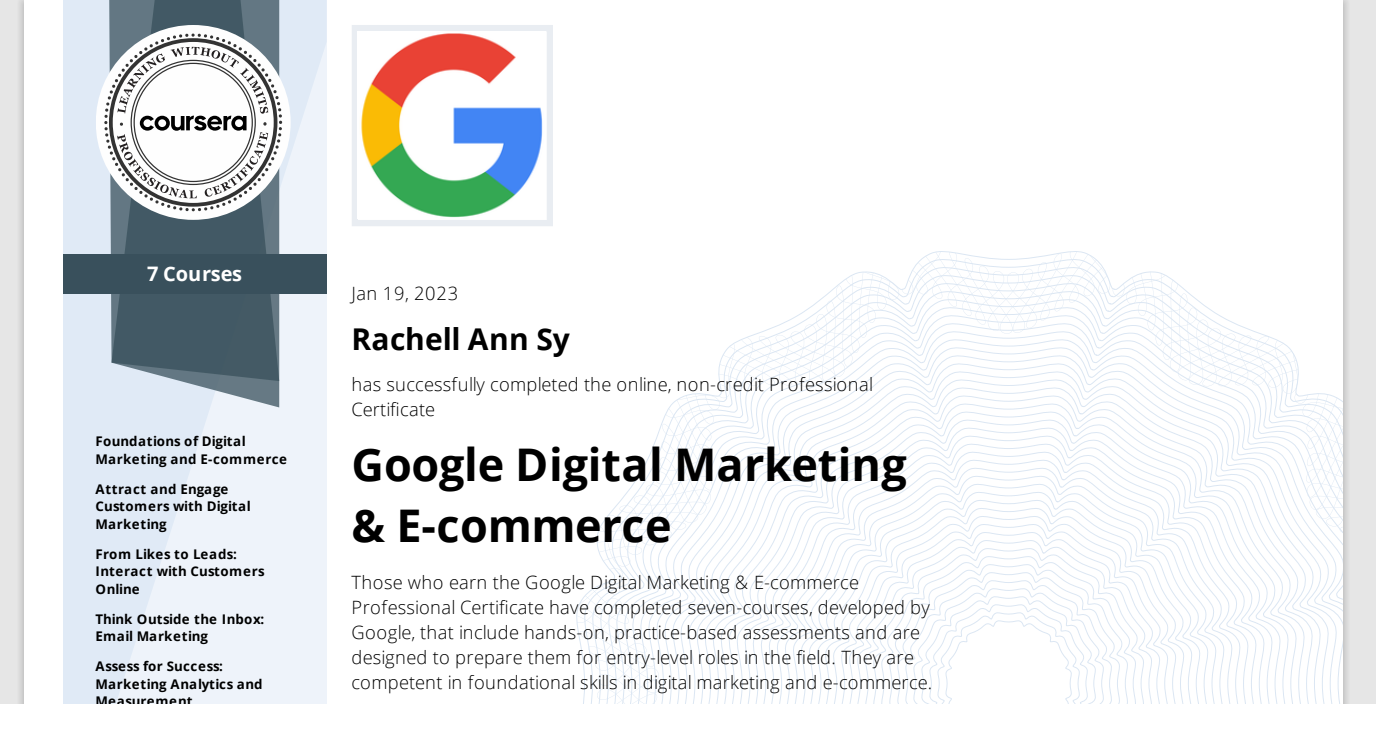 Google Digital Marketing & E-commerce Certificate