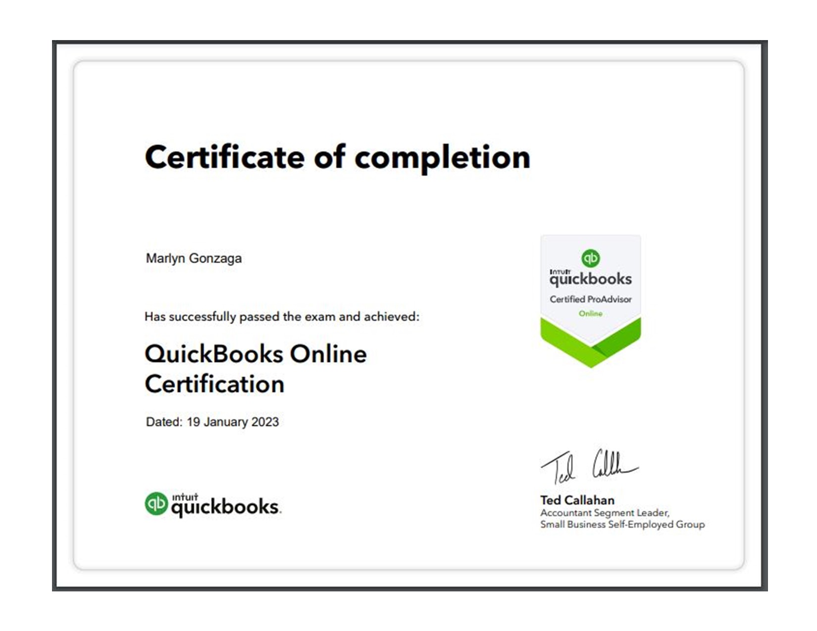 Quickbooks Online Certificate