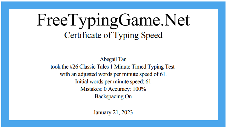 Typing Test Certificate