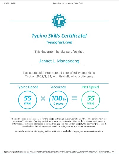 Typing Test Certificate