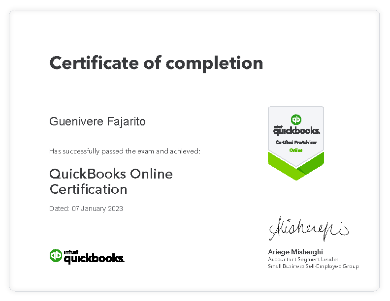 QuickBooks ProAdvisor Certificate