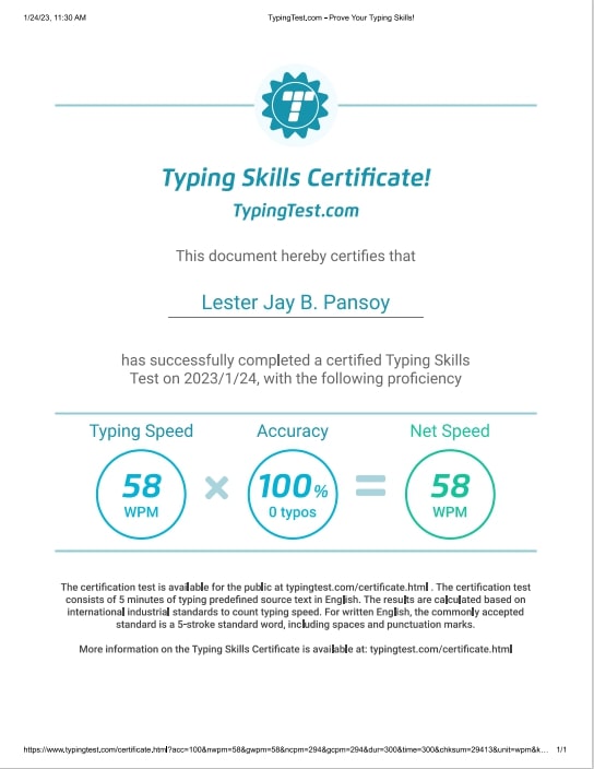 Typing Test Certification