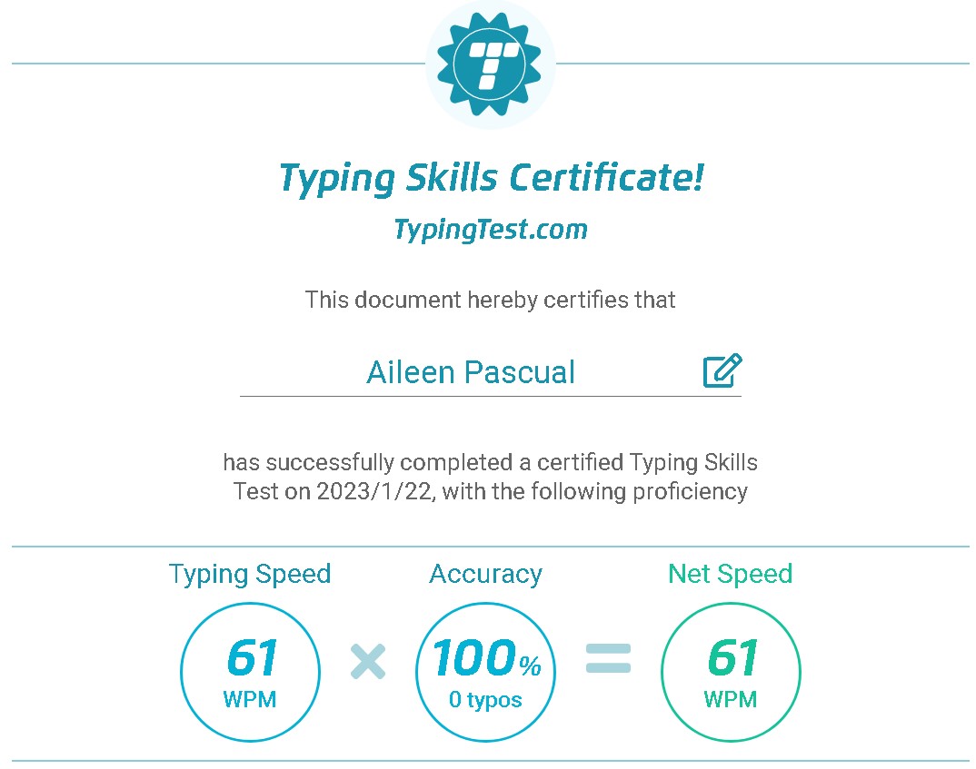 Typing Skills Certificate