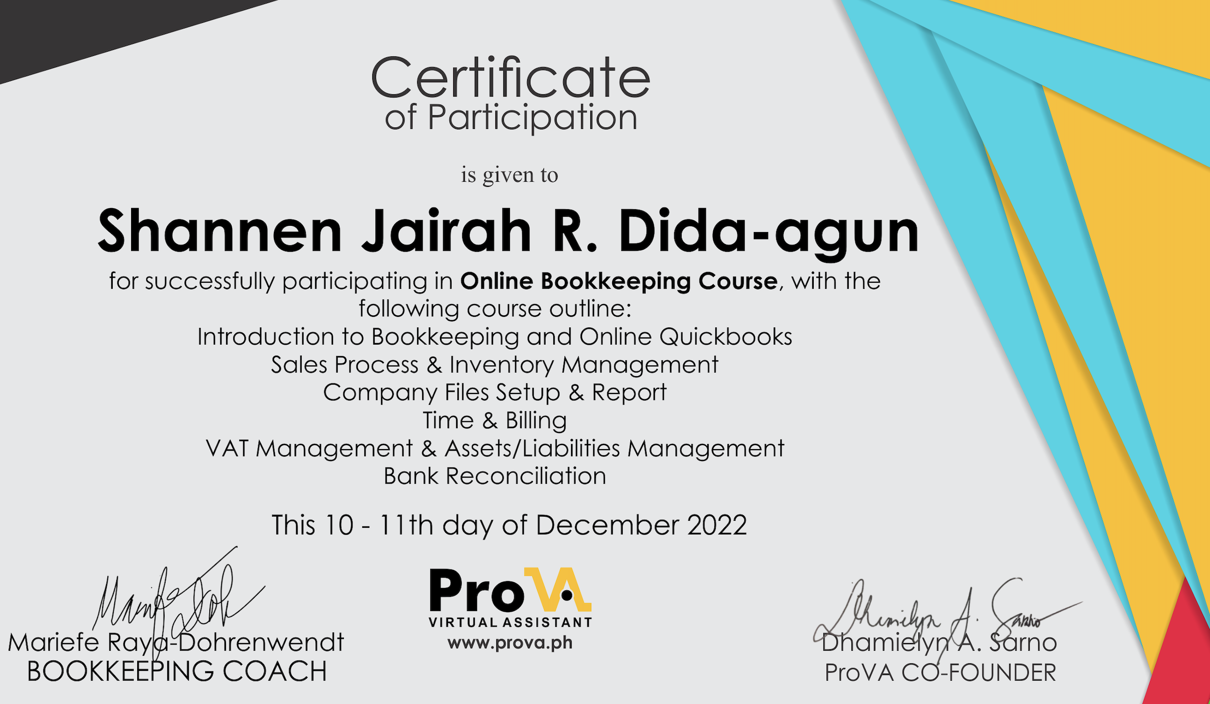 Bookkeeping Certificate