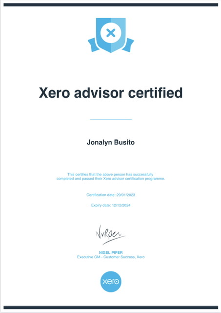 XERO Advisor Certificate