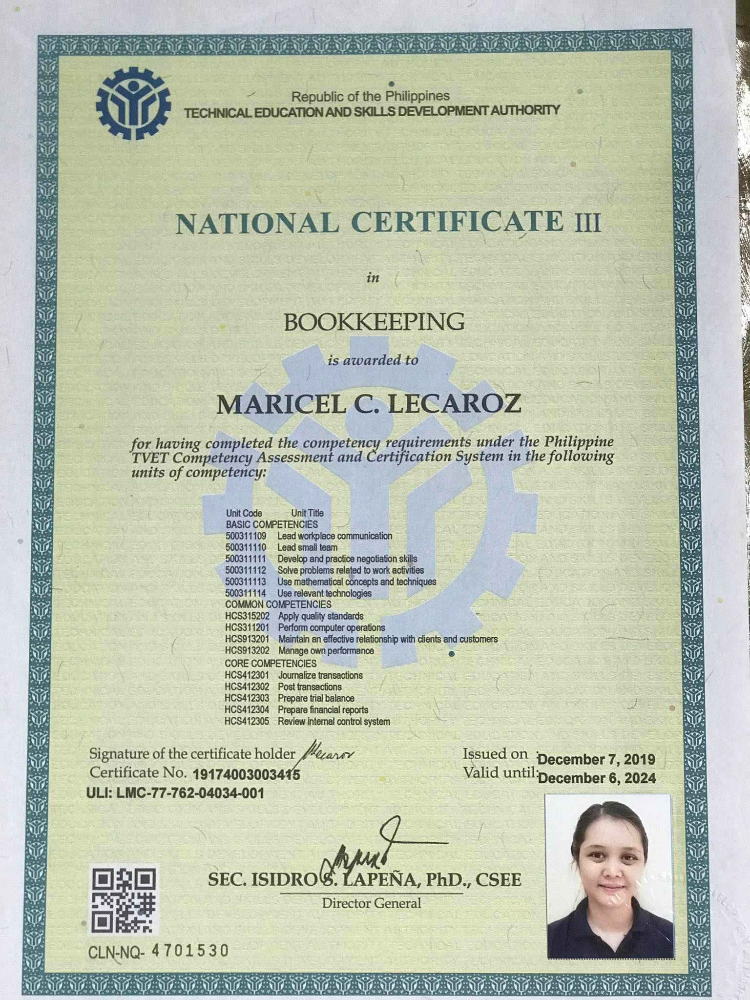 National Certificate in Bookkeeping