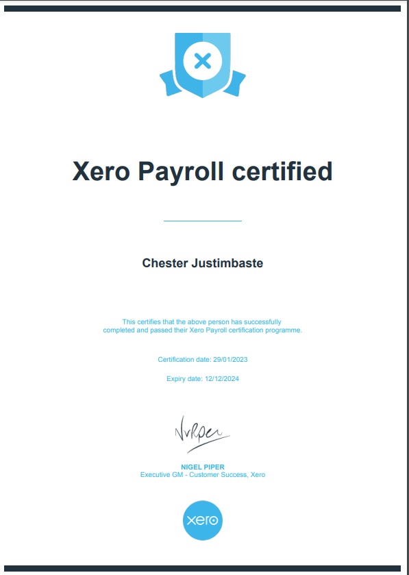 XERO PAYROLL CERTIFIED