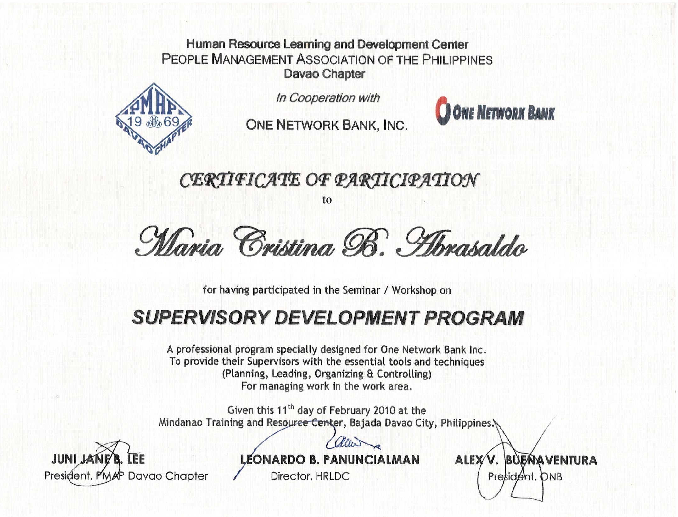 SUPERVISORY DEVELOPMENT PROGRAM