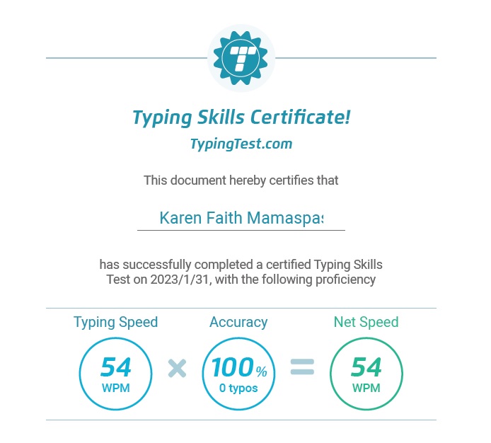Typing Skills Certificate