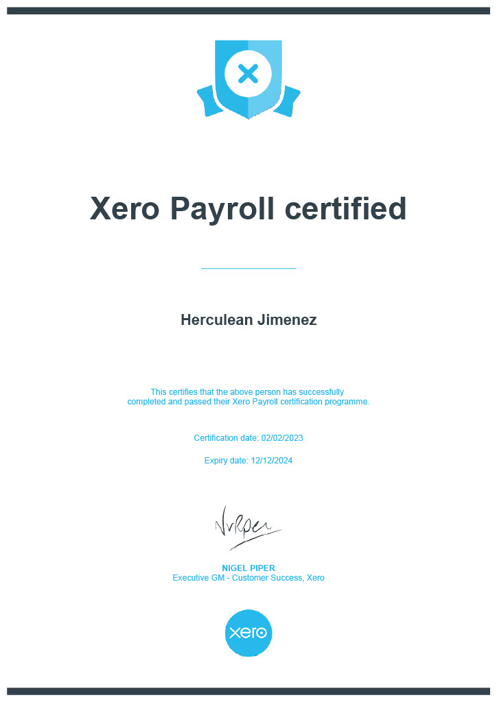 Xero Payroll Certificate