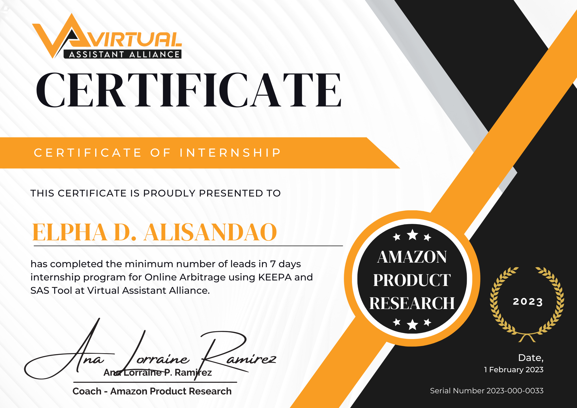 Amazon Product Research Internship Certificate