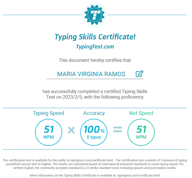 Typing Skills Certificate