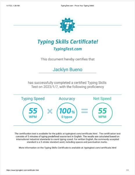 Typing Skills Certificate