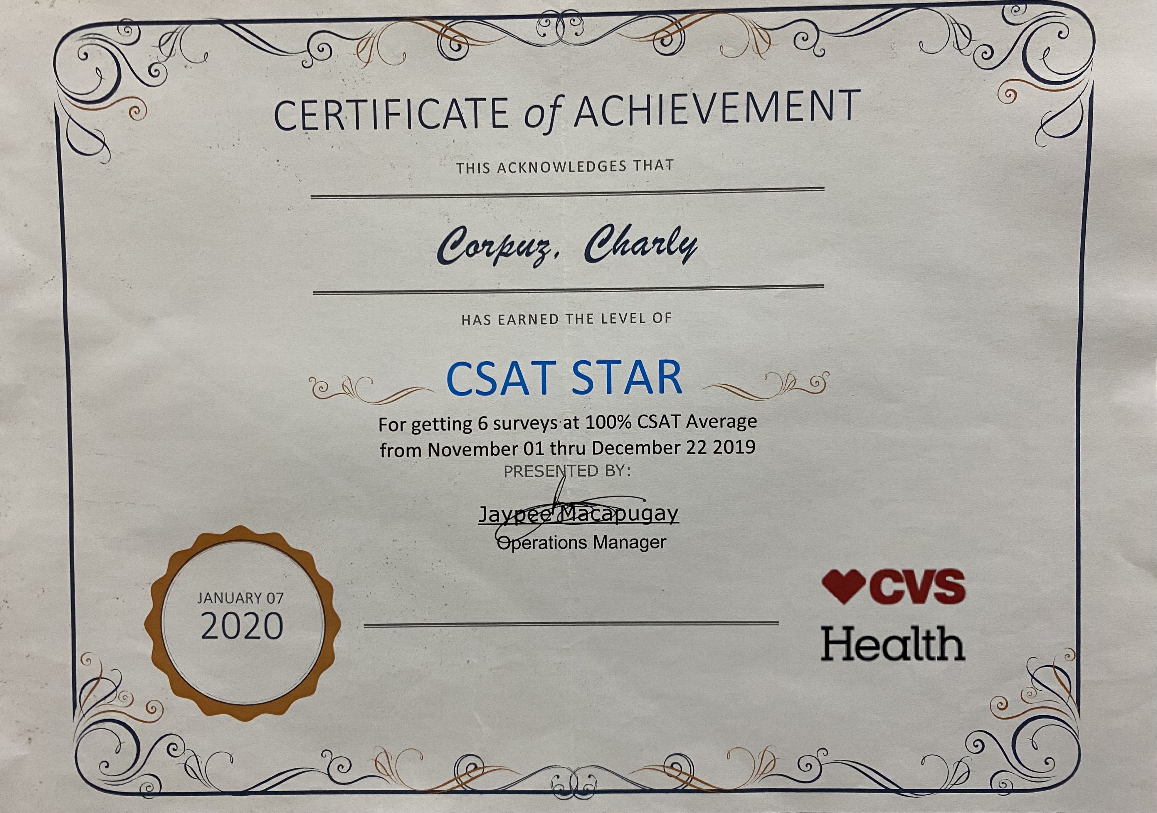 CSAT Star Certificate