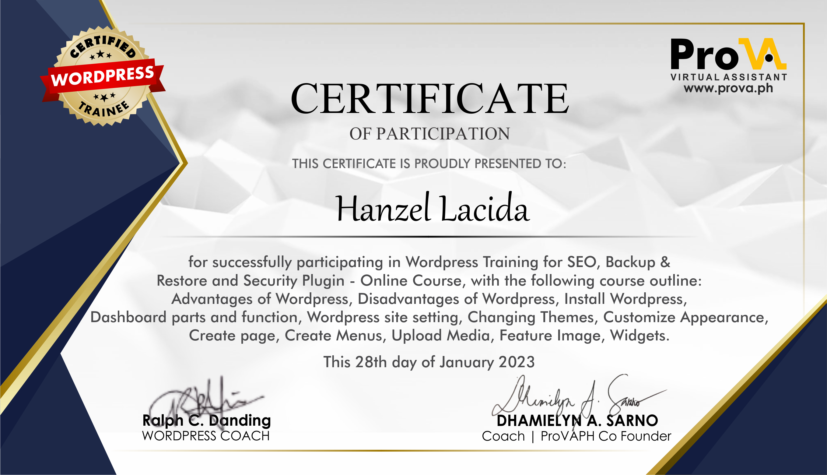 Wordpress Training Certificate