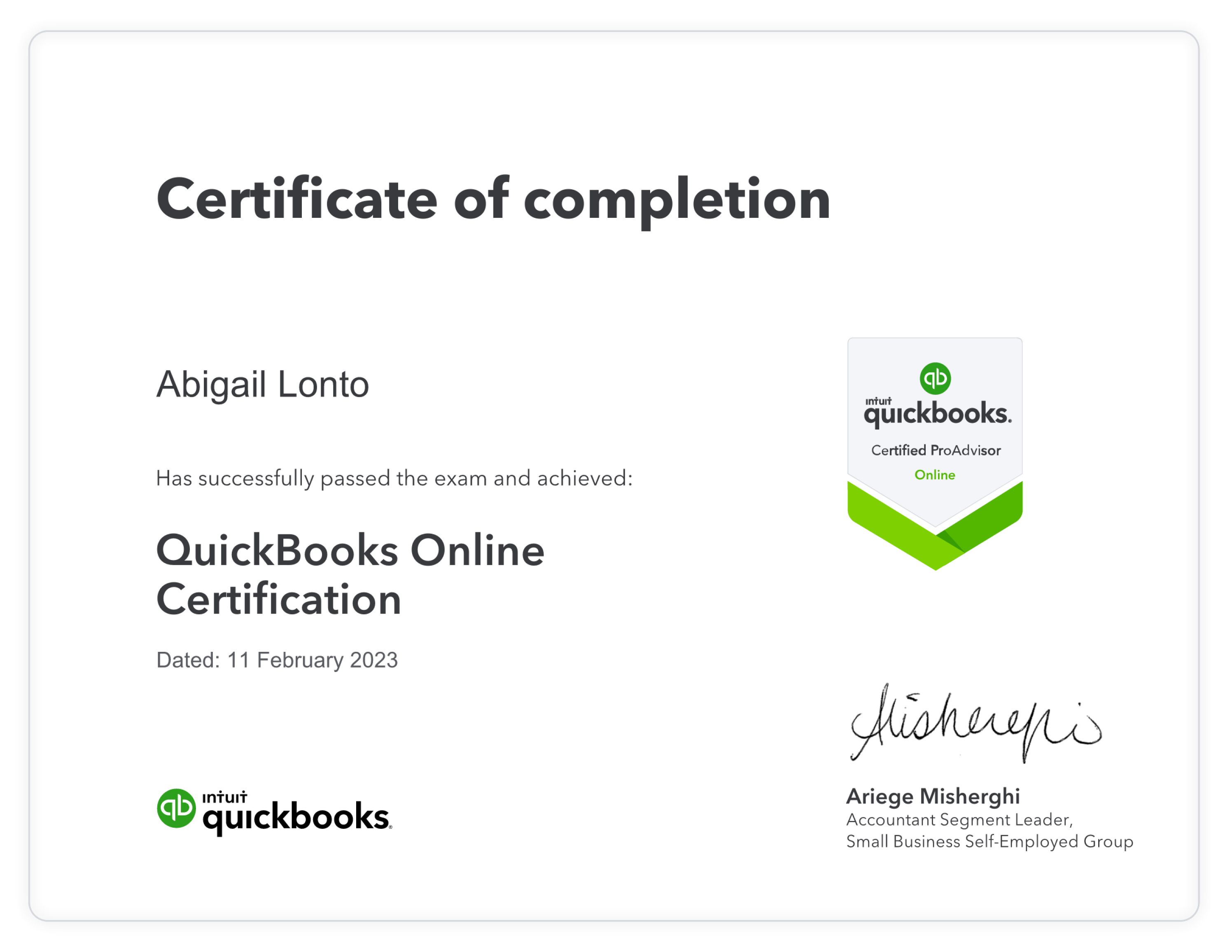 Quickbooks Online ProAdvisor Certificate