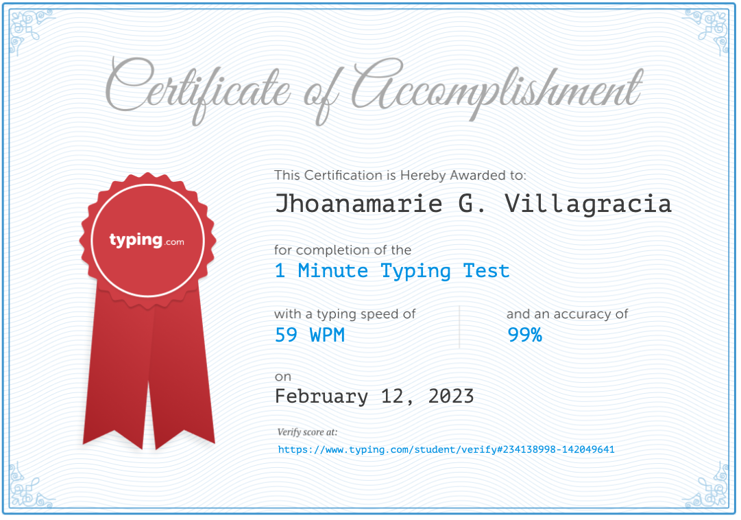 Typing test result