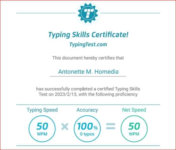 Typing Skills Certificate