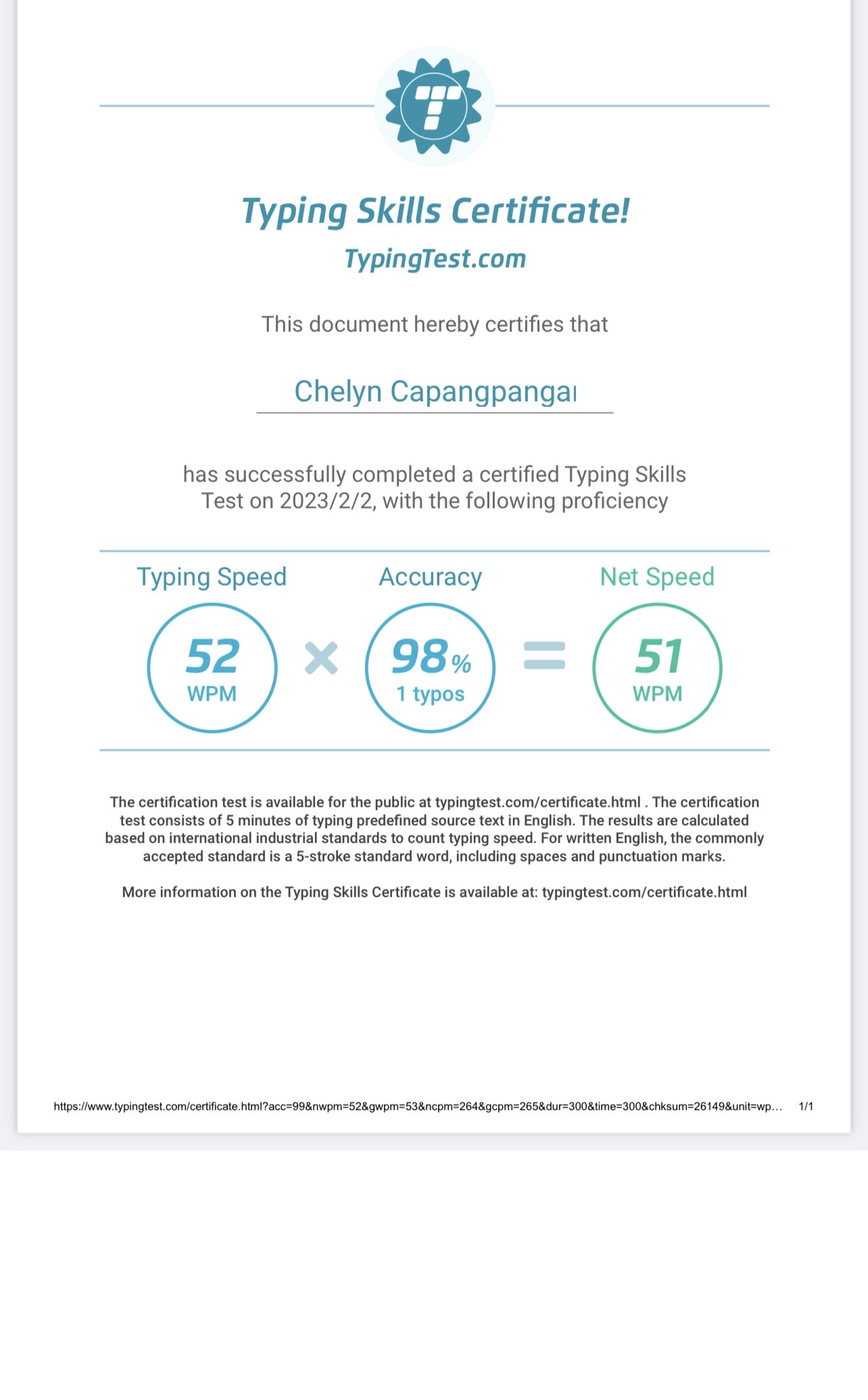 TYPING TEST RESULT