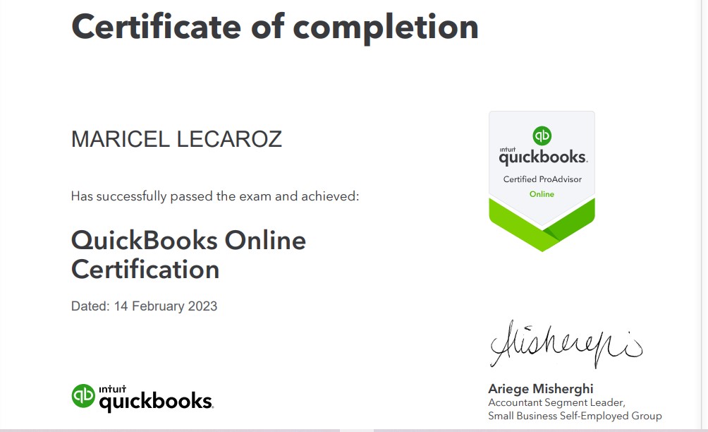 QuickBooks  Certificate