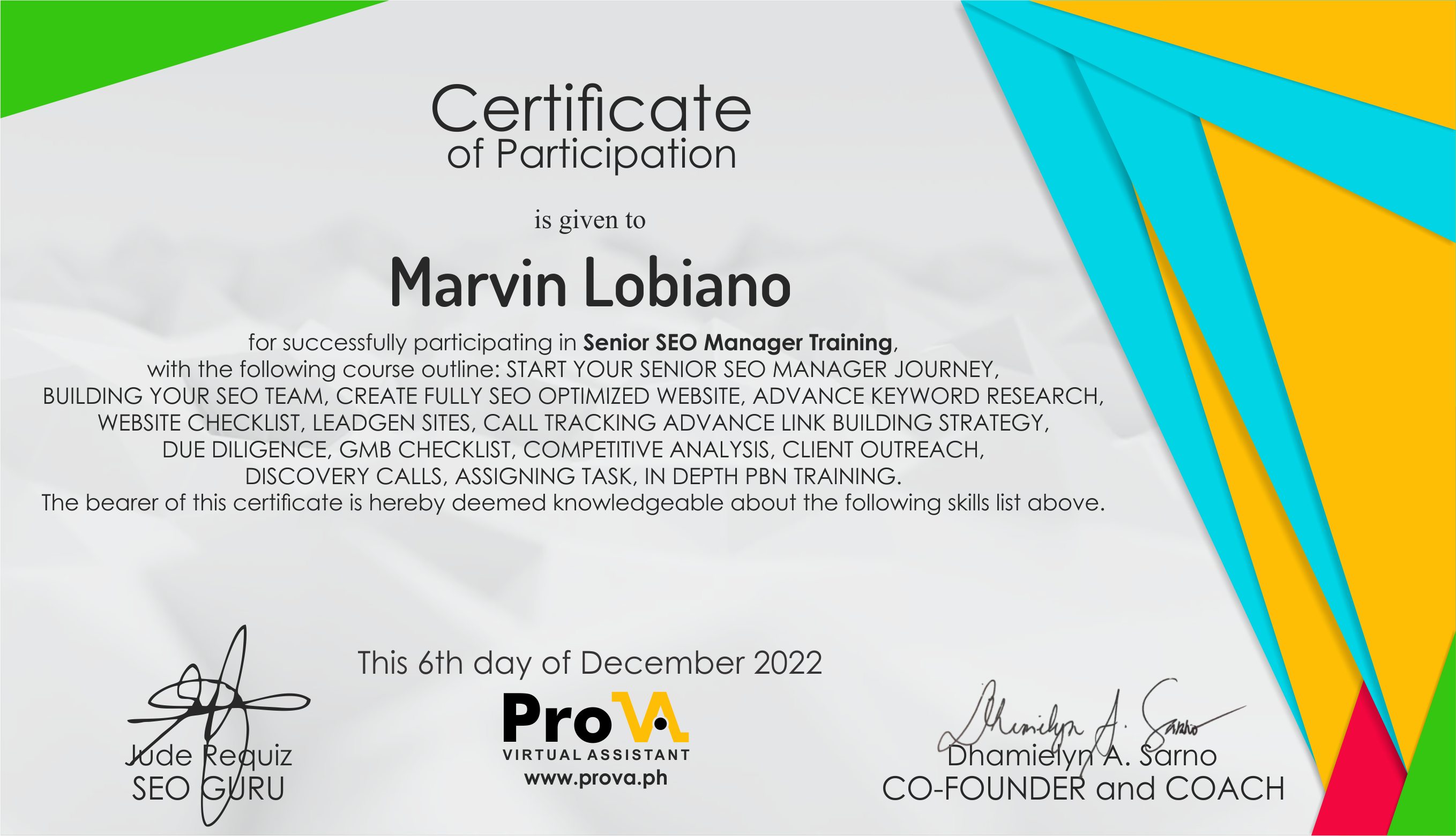 SEO 2.0 Certificate