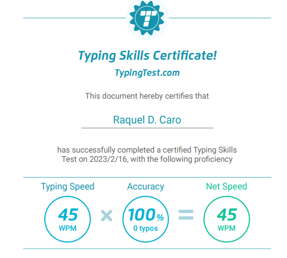 Typing Test Certificate