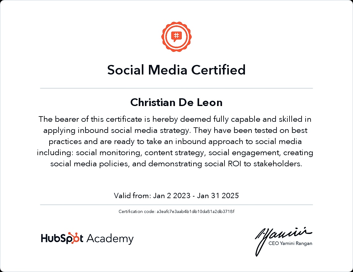 Certificate in Social Media Marketing (HubSpot Academy)