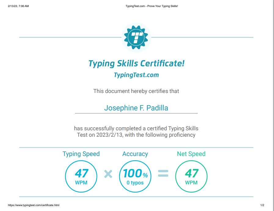 Typing Skills Certificate