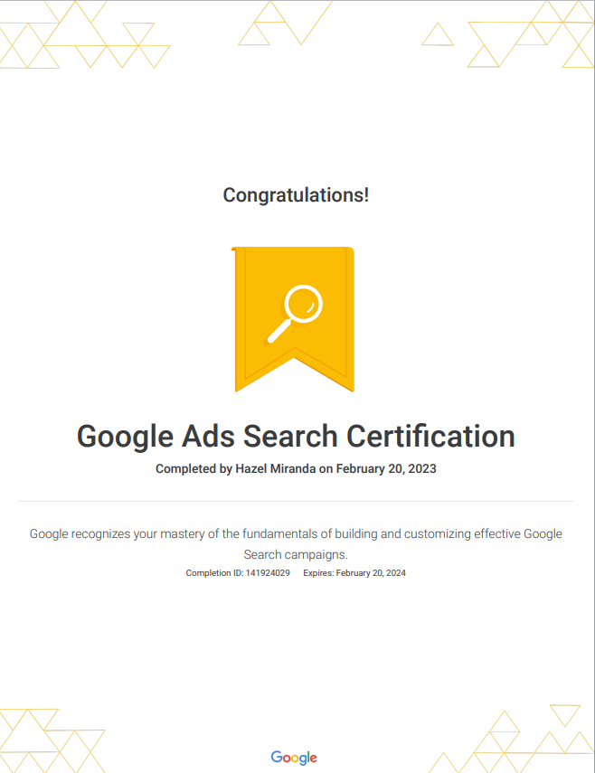 Google Ads Search Certificate