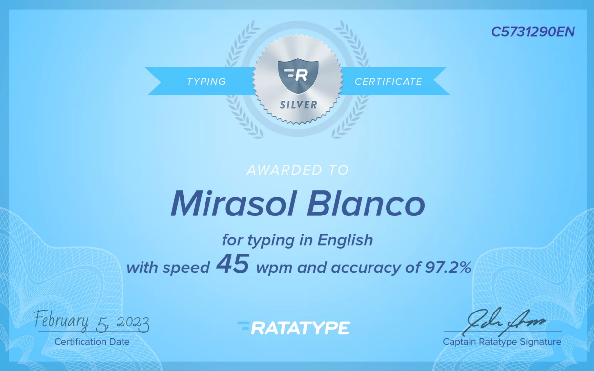 Typing Certificate