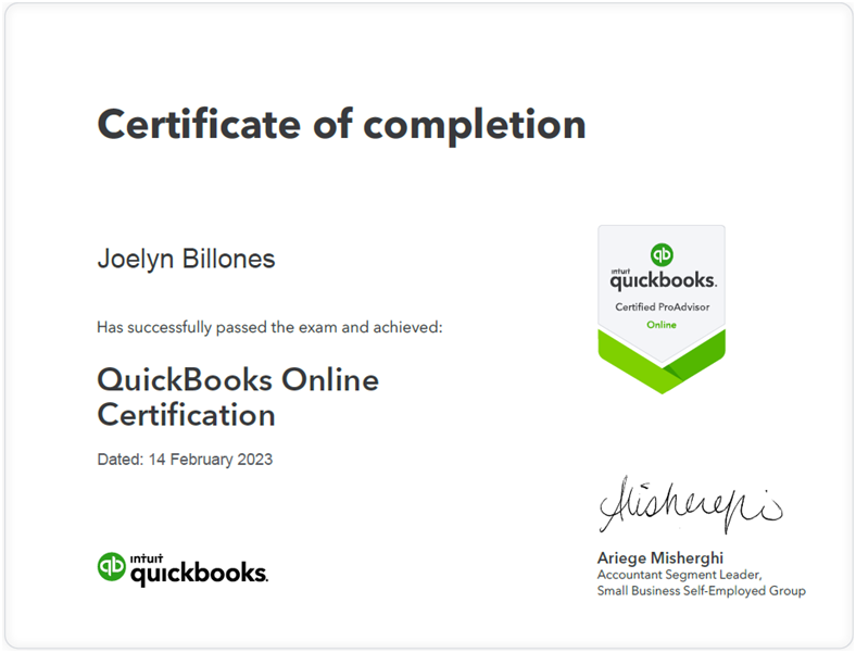 Quickbooks Certificate