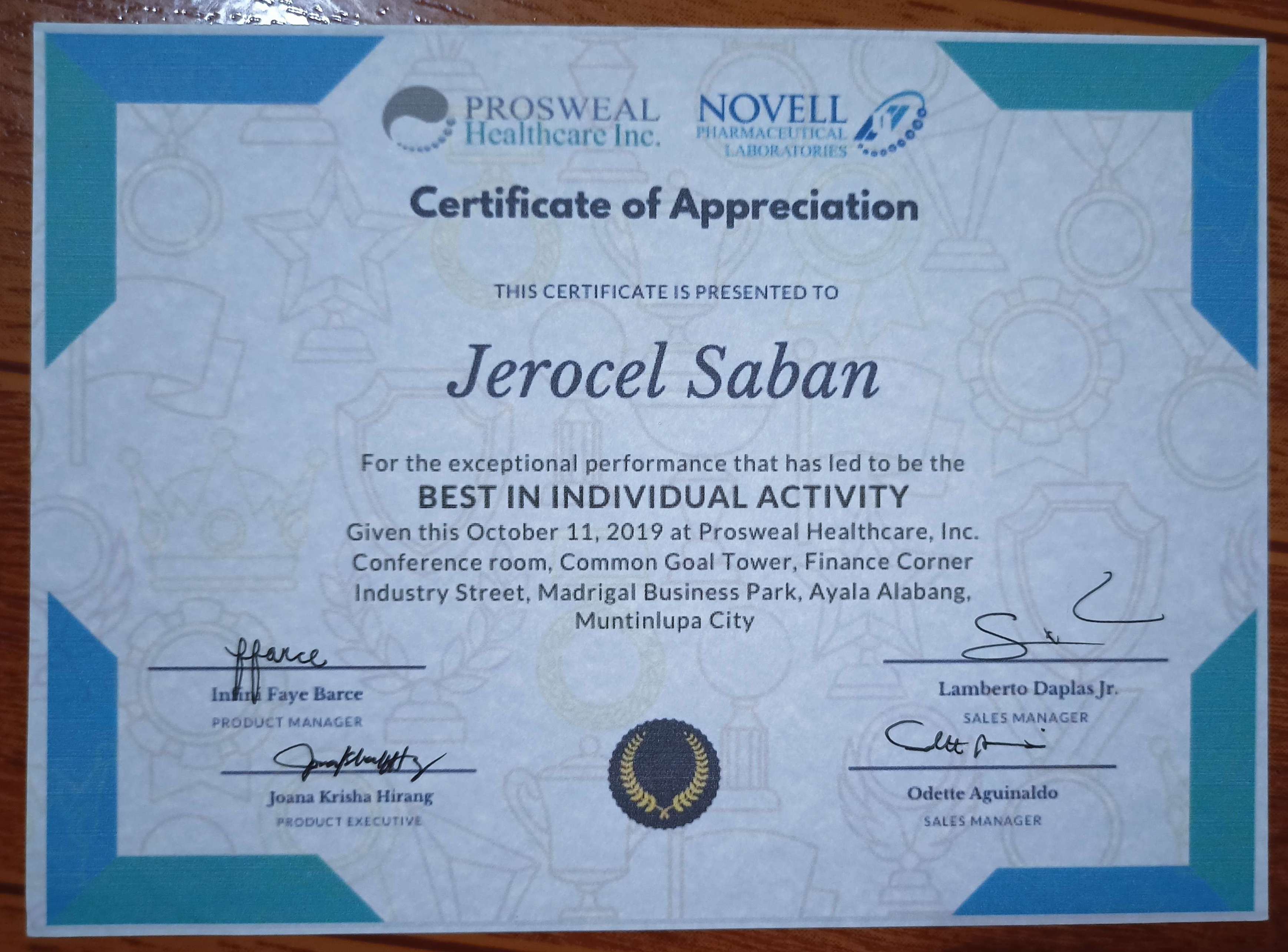 Best in Individual Activity