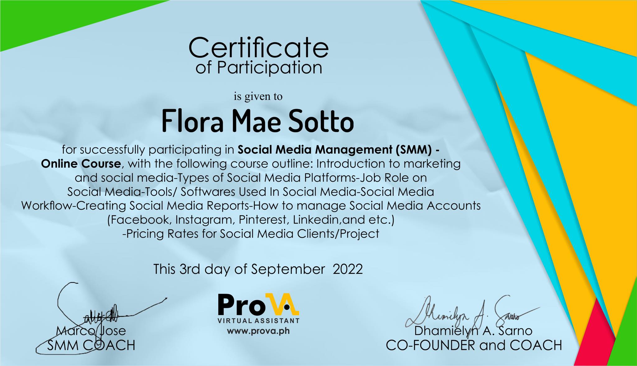 Social Media Management  Certificate