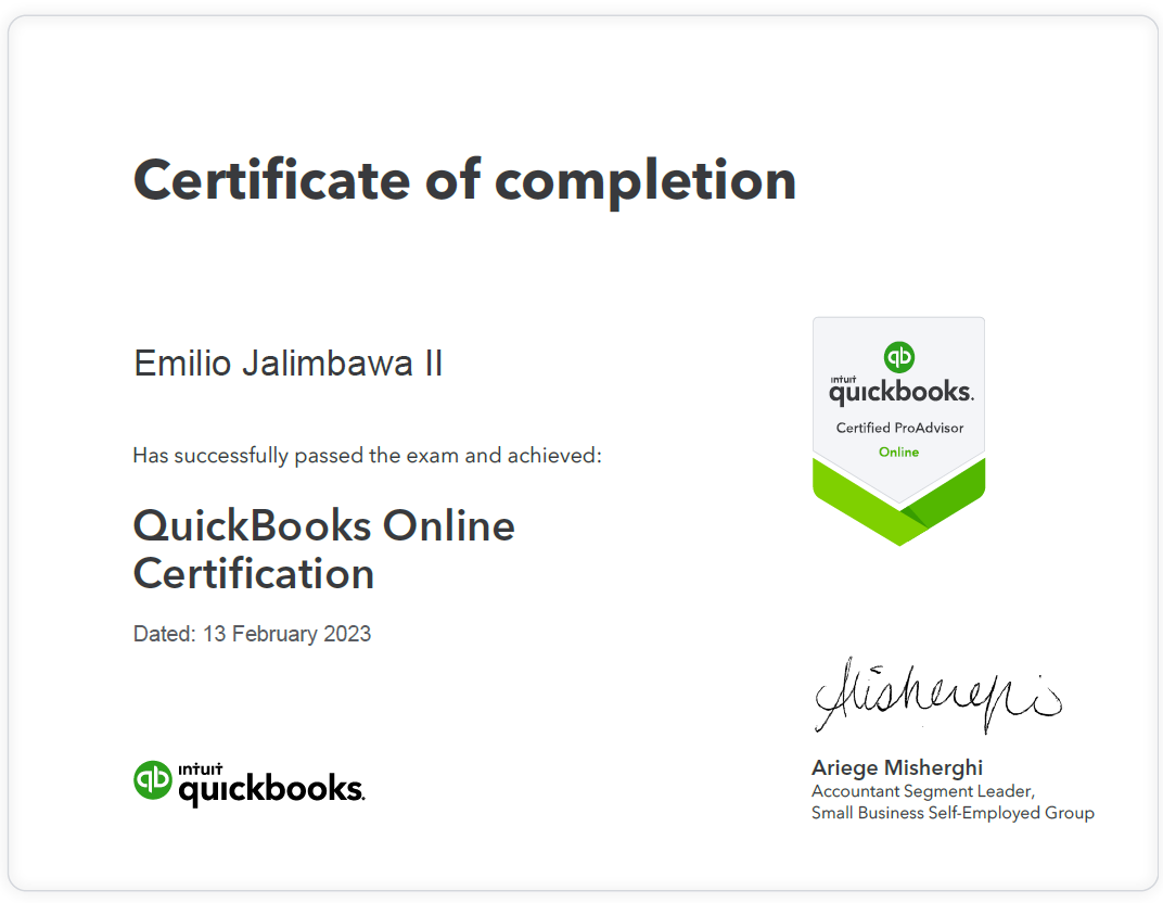 QuickBooks Certificate