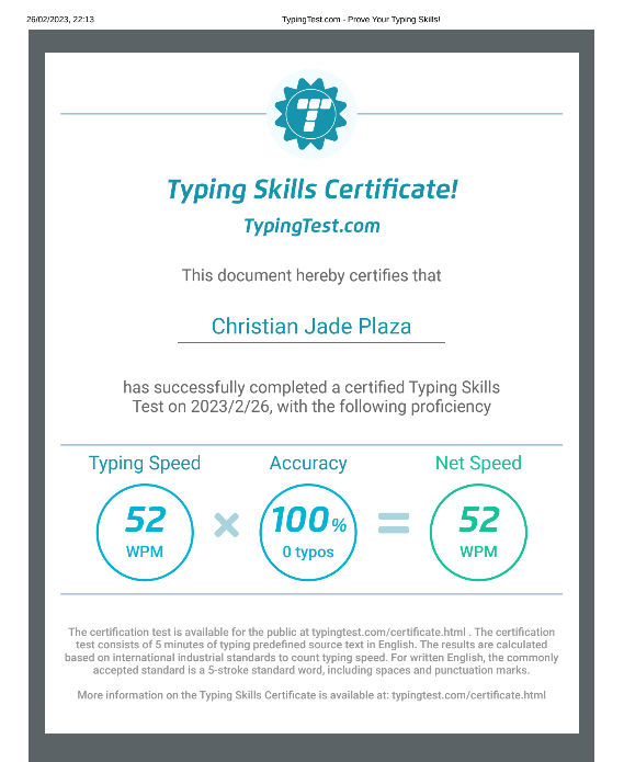 Typing Skills Certificate!