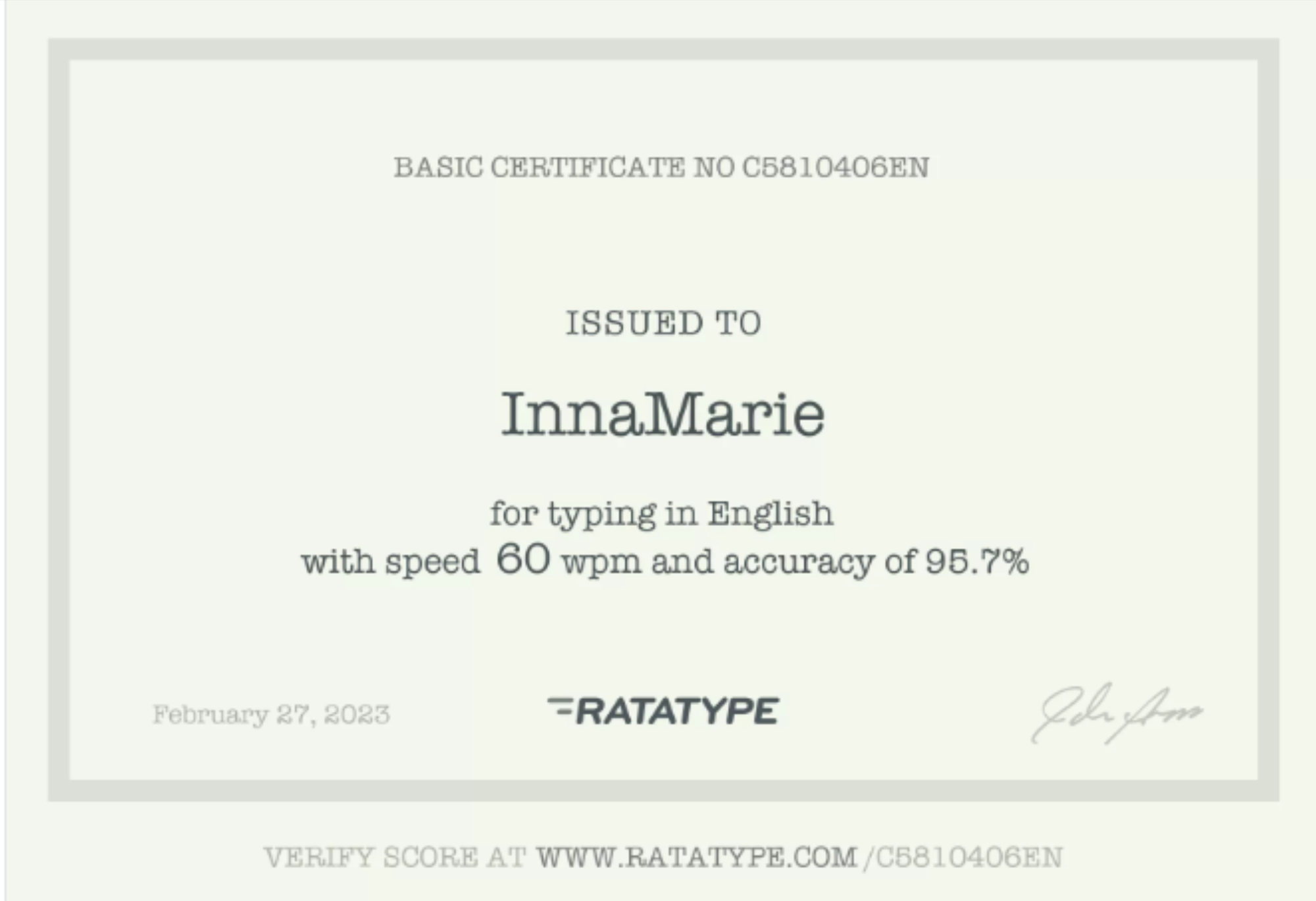 Typing Speed Certificate