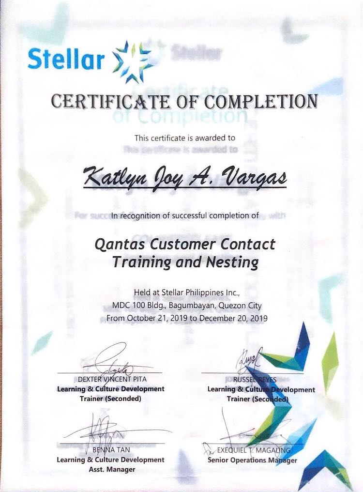 Certificate of Completion - Qantas Airlines