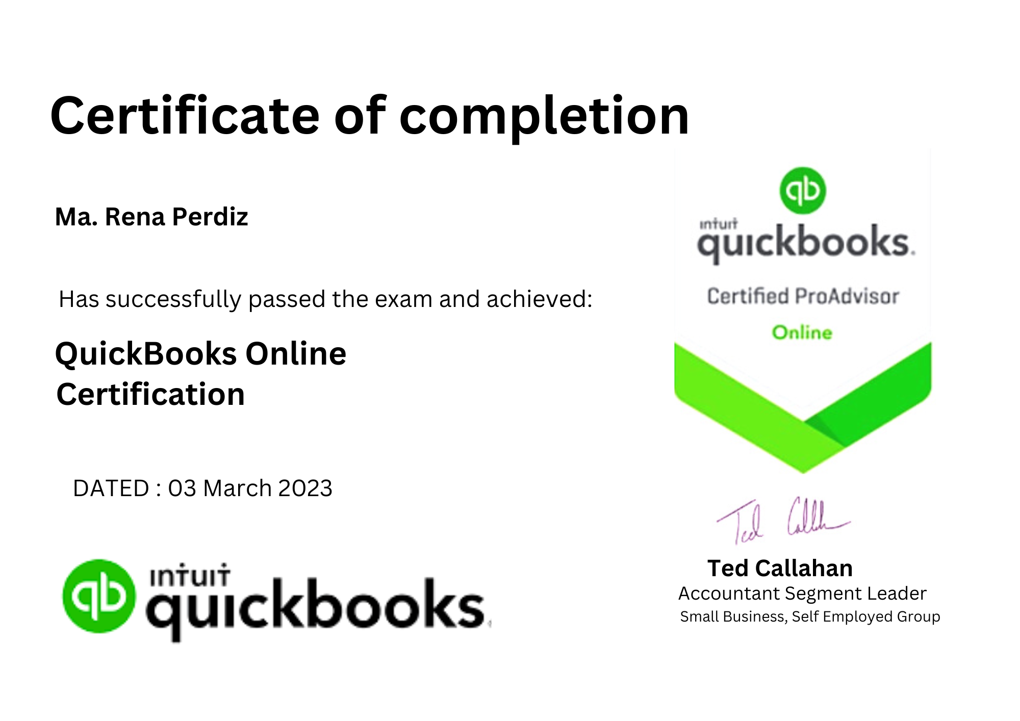 Quickbooks Certified ProAdvisor