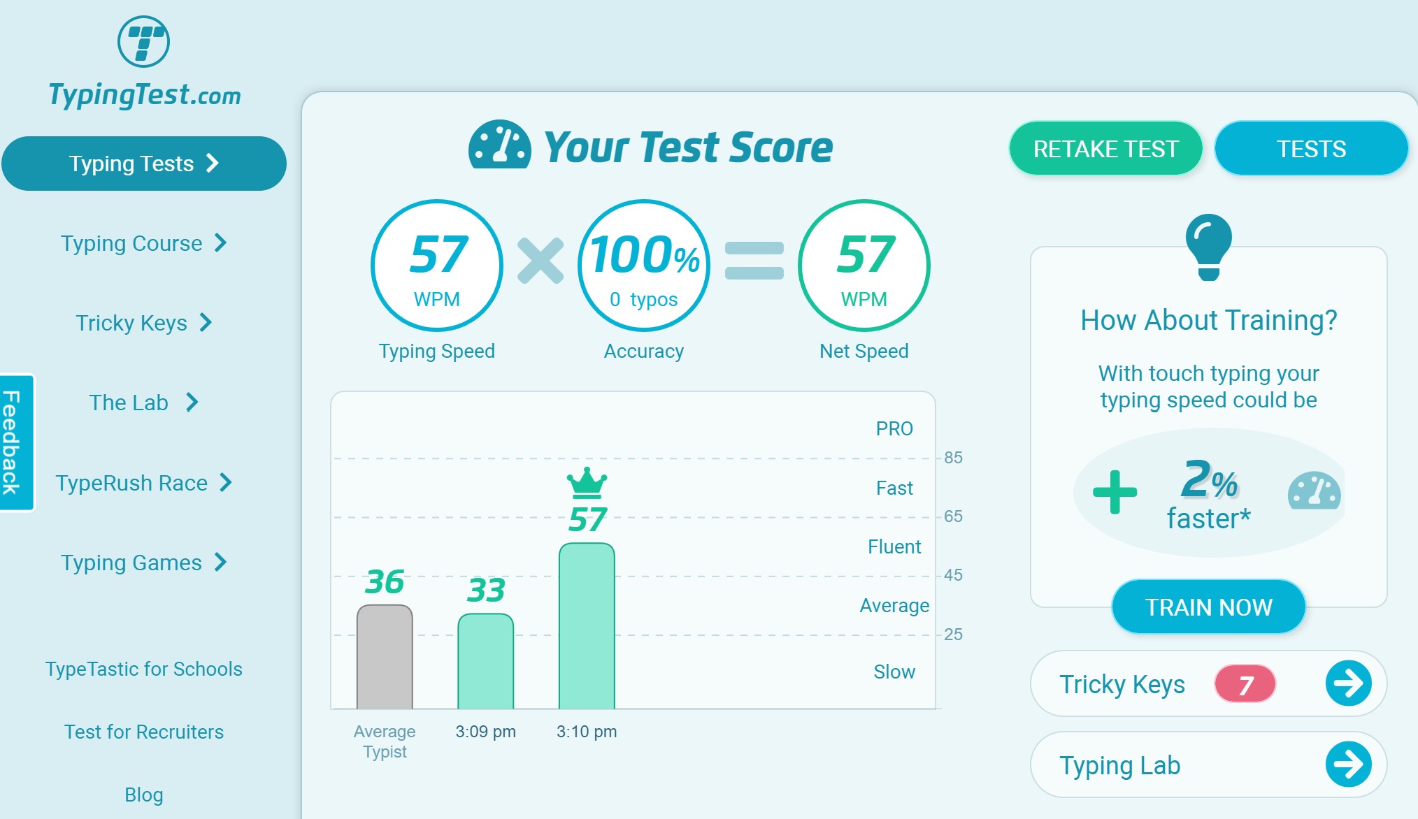 Speed typing test