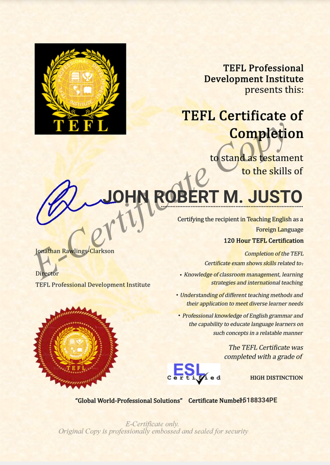 TEFL Certificate of Completion